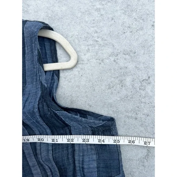 Dress To Kill Blue Striped Cotton Lagenlook Midi Pocket Tank Dress Made USA OS - Picture 8 of 9